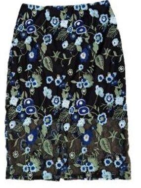 BCBGeneration Black Pencil Skirt with Blue & Green Floral Embroidery Sz 6